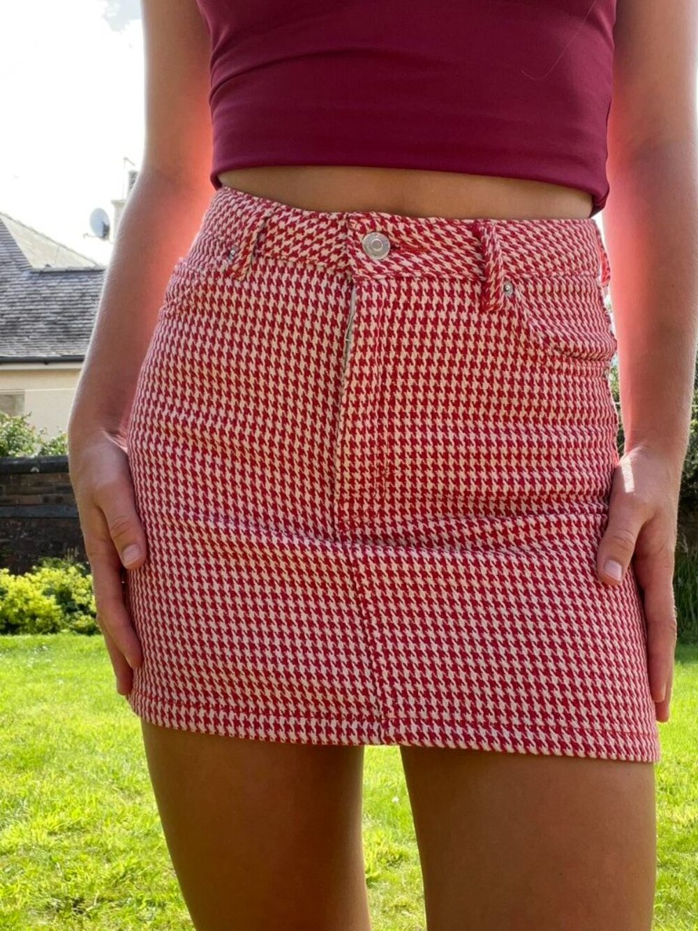 Retro Topshop Houndstooth Cotton Mini Skirt